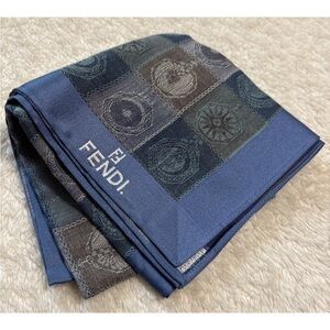 Fendi Blue Navy Checker cotton Scarf
